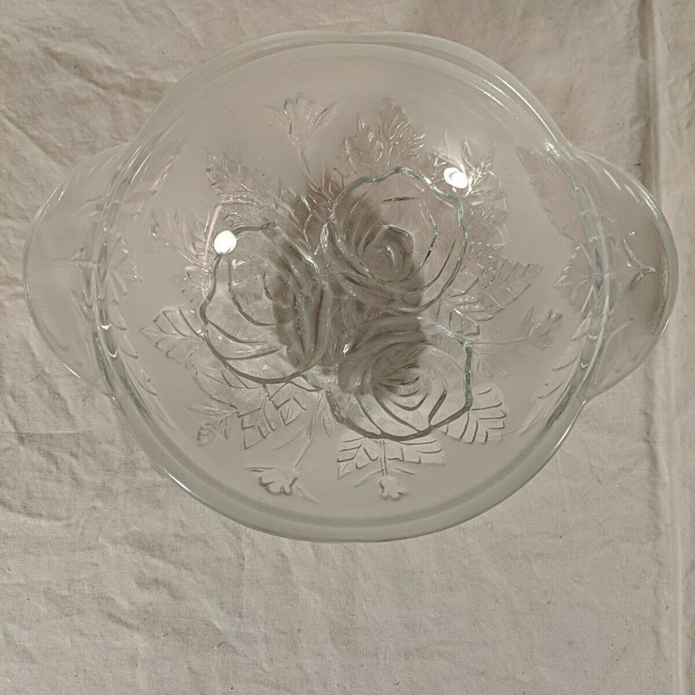 KIG Malaysia Frosted Rose Glass Bowl Serving Candy Dish Clear and frosted, 5"